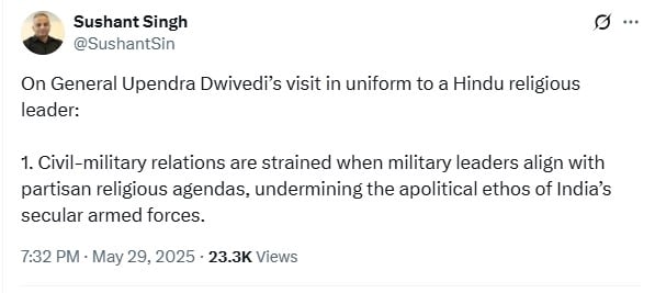 Indian army chief in hot water for visiting ashram in uniform