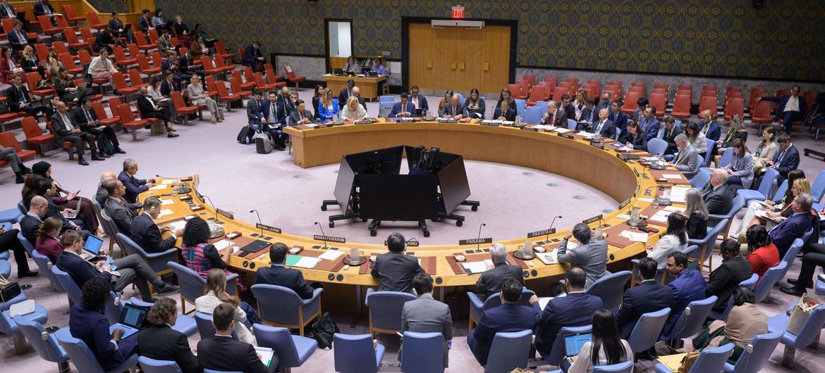A wide view of the UN Security Council meeting on the situation in the Middle East. A wide view of the UN Security Council meeting on the situation in the Middle East.