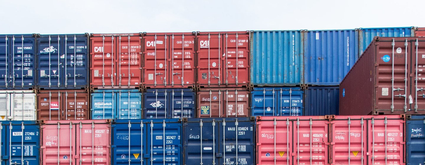 Shipping containers at a port in the Democratic Republic of São Tomé and Príncipe. Shipping containers at a port in the Democratic Republic of São Tomé and Príncipe.