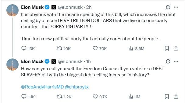 Musk fumes over Trump’s ‘insane’ $5tr spending plan, floats new party