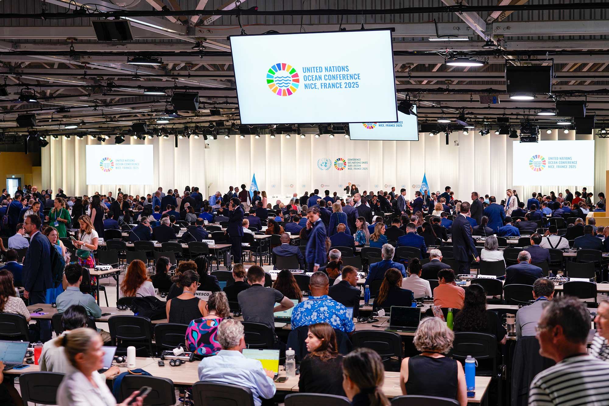 The plenary hall of the third UN Ocean Conference (UNOC3) in Nice. The plenary hall of the third UN Ocean Conference (UNOC3) in Nice.