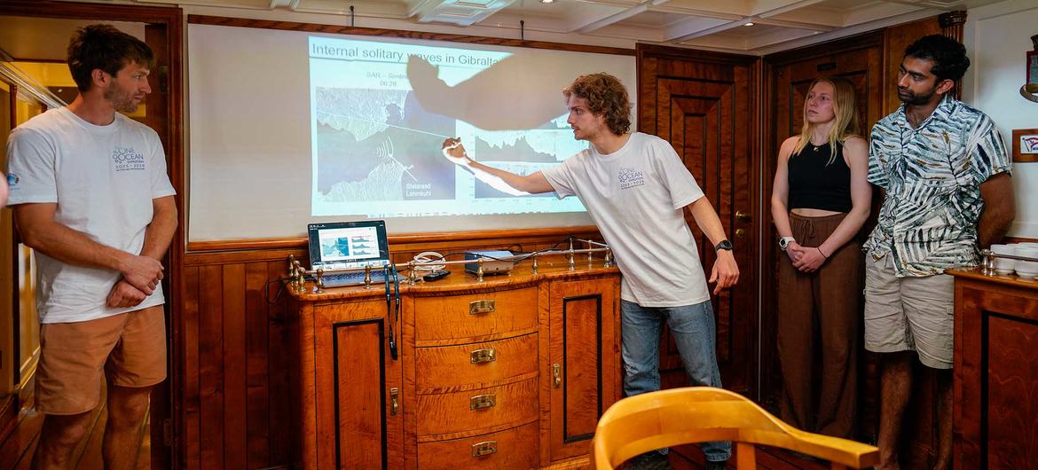 Lena Schaffeld (second from the right) is among students presenting their studies on board. 
