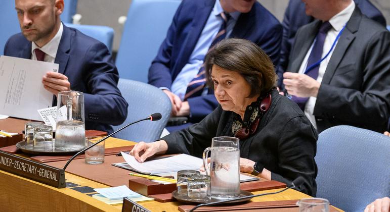 Rosemary DiCarlo, Under-Secretary-General for Political and Peacebuilding Affairs, addresses the Security Council meeting on maintenance of peace and security of Ukraine.