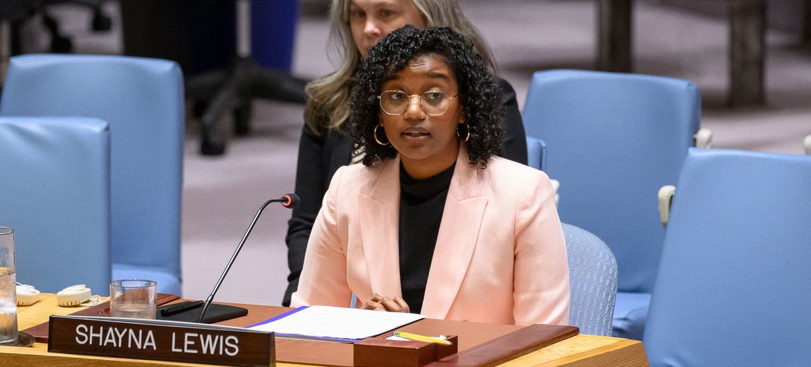 Shayna Lewis, Senior Advisor and Sudan Specialist at Preventing and Ending Mass Atrocities (PAEMA), addresses the Security Council meeting on the situation in Sudan.