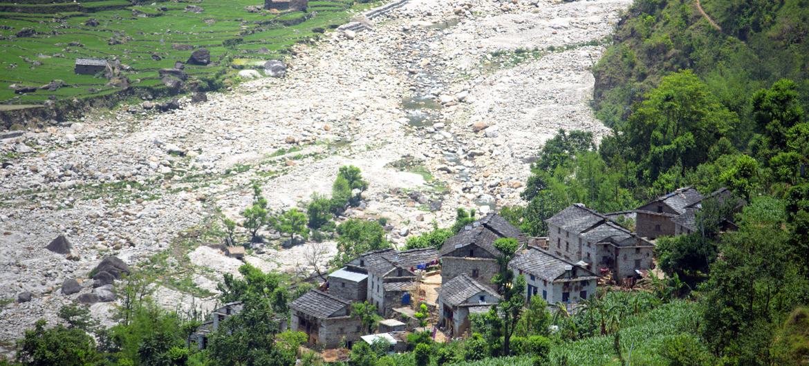 Aftermath of a flood that swept through a high-altitude village in Nepal.