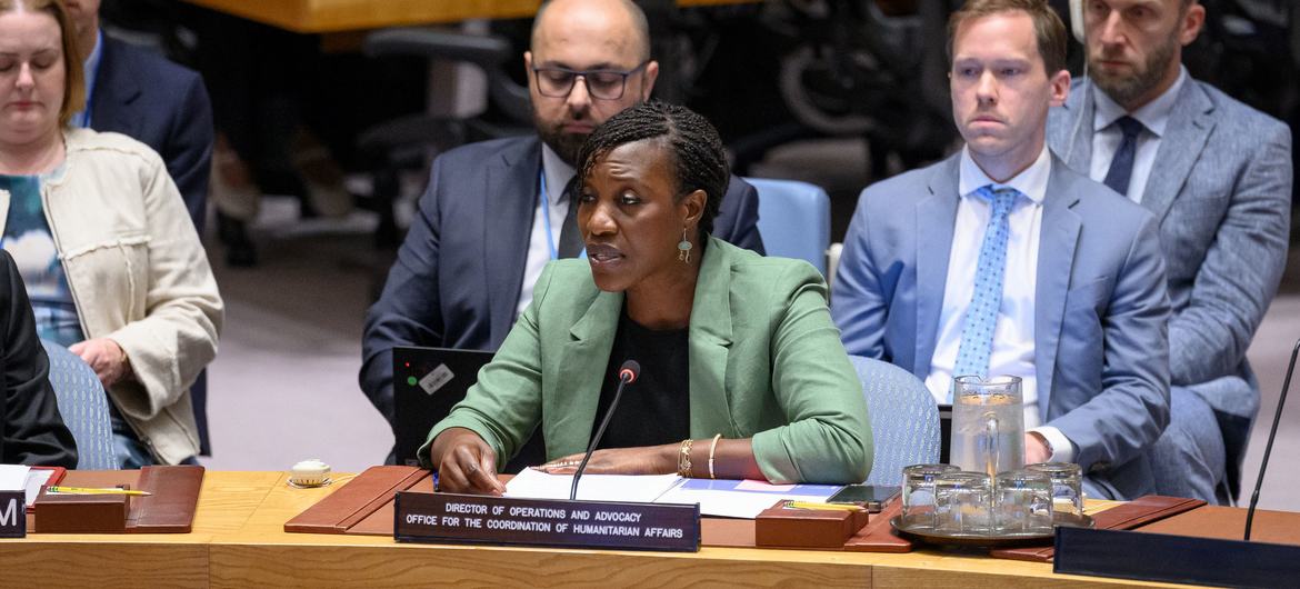 Edem Wosornu, Director of the Operations at OCHA, briefs UN Security Council members on the situation Syria.