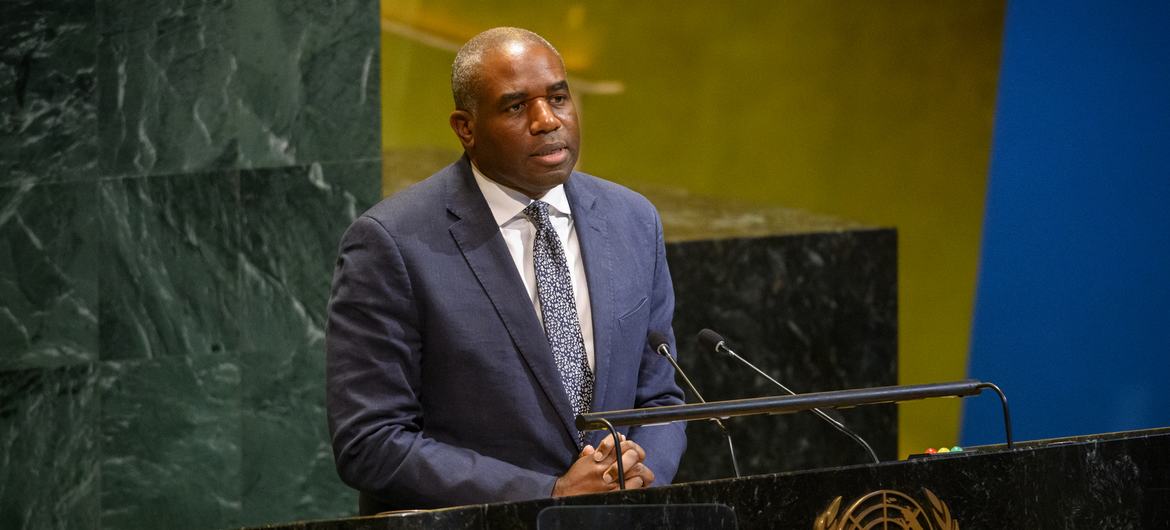 Foreign Secretary David Lammy of the United Kingdom addresses the high-level conference.