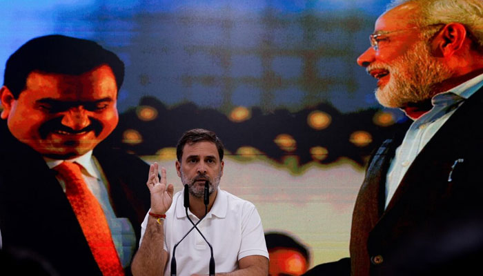 INCs Rahul Gandhi estures during a press conference on Indian billionaire Gautam Adani being indicted by US. prosecutors for his alleged role in a scheme to bribe Indian officials, at the partys headquarters in New Delhi, India, November 21, 2024. — Reuters