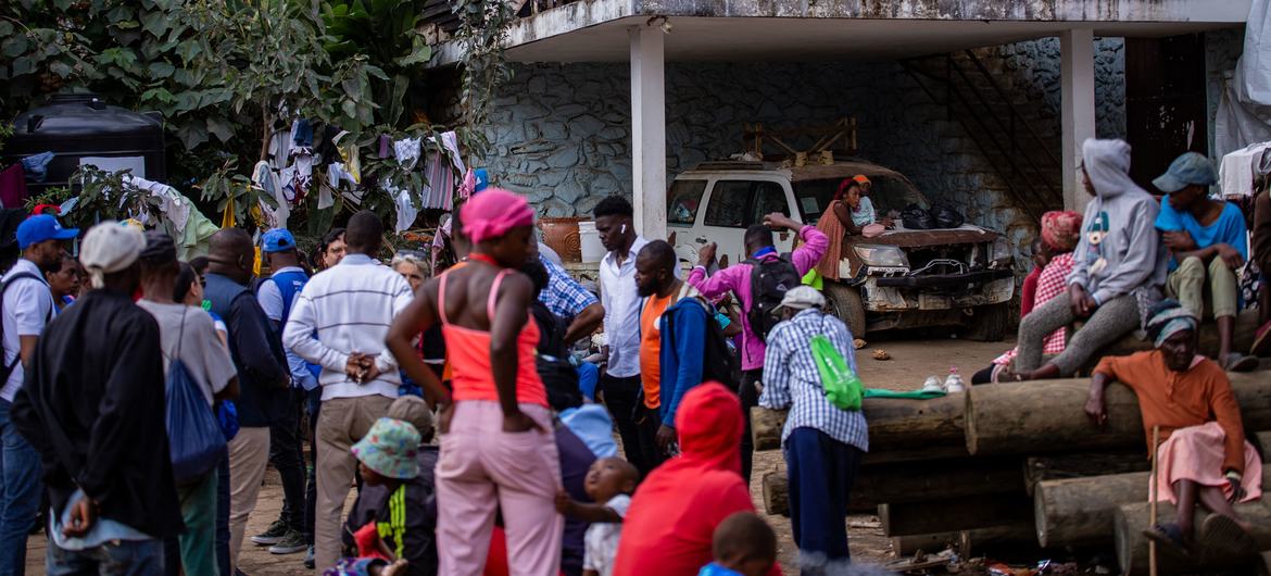 People gather at a site for displaced people in Port-au-Prince, Haiti.