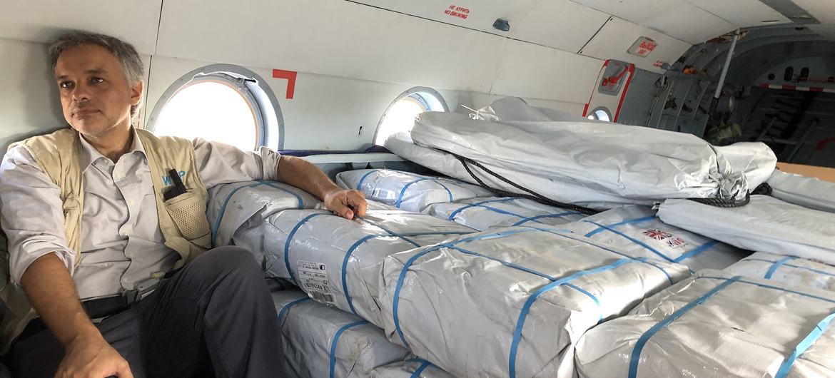 Pedro Matos on board a humanitarian aid flight after Cyclone Idai in Mozambique. (file)