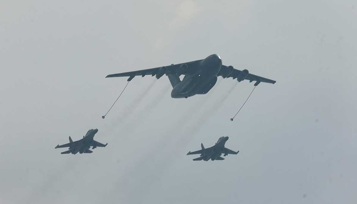 A YY-20A aerial refuelling tanker flies over Tiananmen Square during a military parade to mark the 80th anniversary of the end of World War Two, in Beijing, China, September 3, 2025. — Reuters
