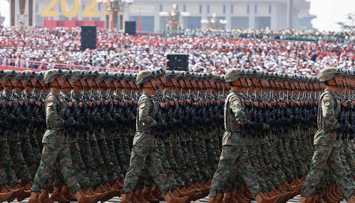 Chinas Aerospace Force (ASF) personnel march during a military parade to mark the 80th anniversary of the end of World War II, in Beijing, China, September 3, 2025.
