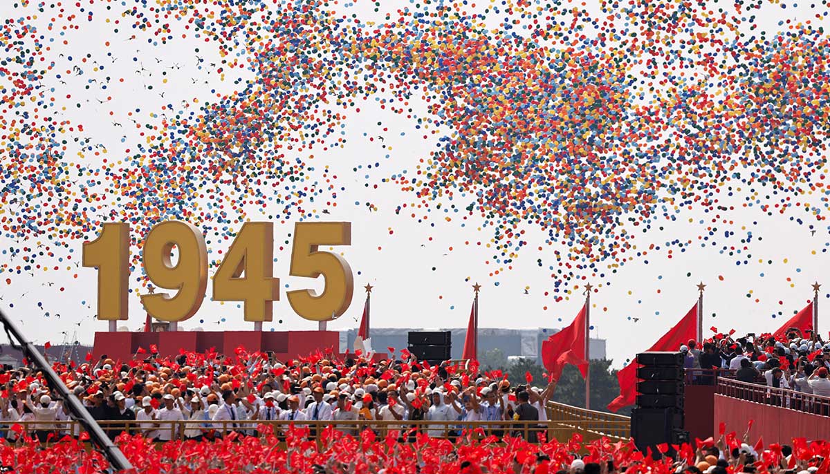 Balloons are released during a military parade to mark the 80th anniversary of the end of World War II, in Beijing, China, September 3, 2025. — Reuters