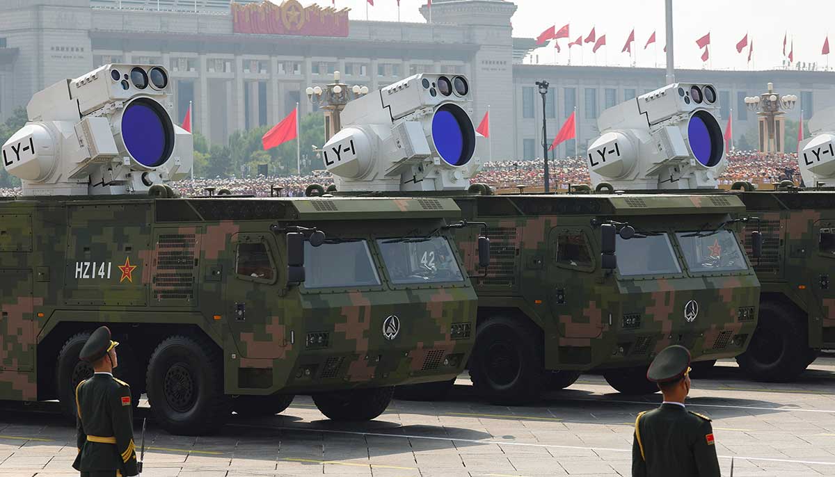 Peoples Liberation Army soldiers stand as the maritime operations group displays laser weapons during a military parade to mark the 80th anniversary of the end of World War II, in Beijing, China, September 3, 2025. — Reuters