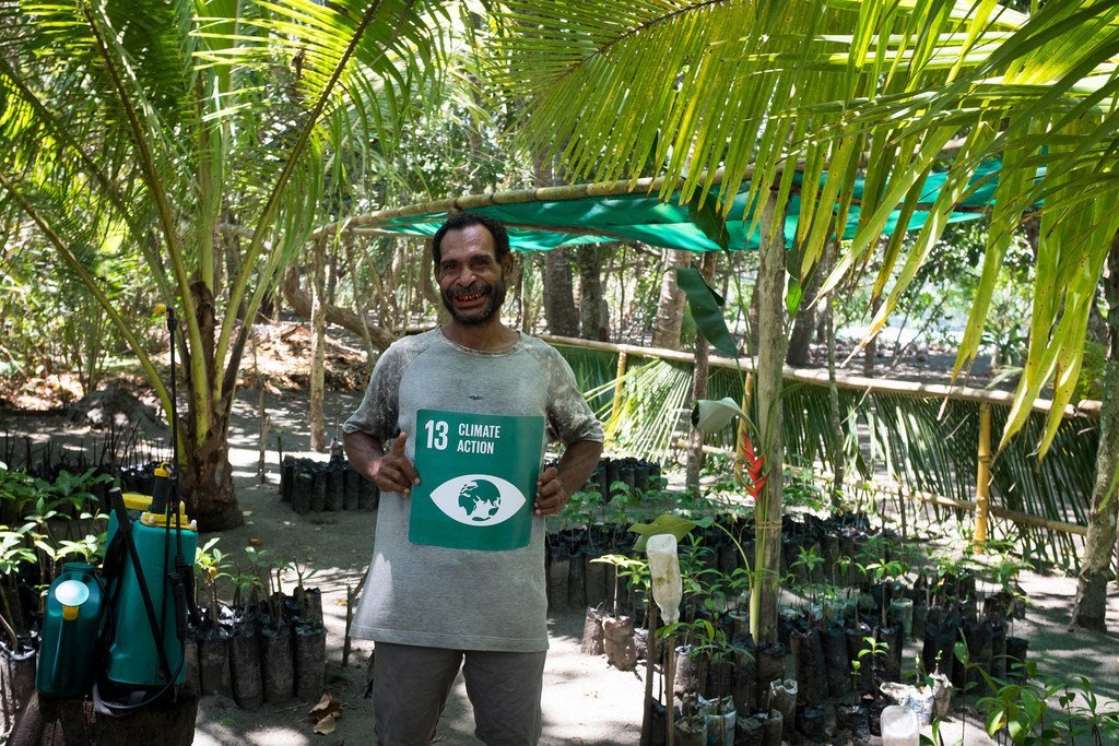 Papuan conservationist Alfred Masul is replanting mangrove trees to build resilience against climate change (file)