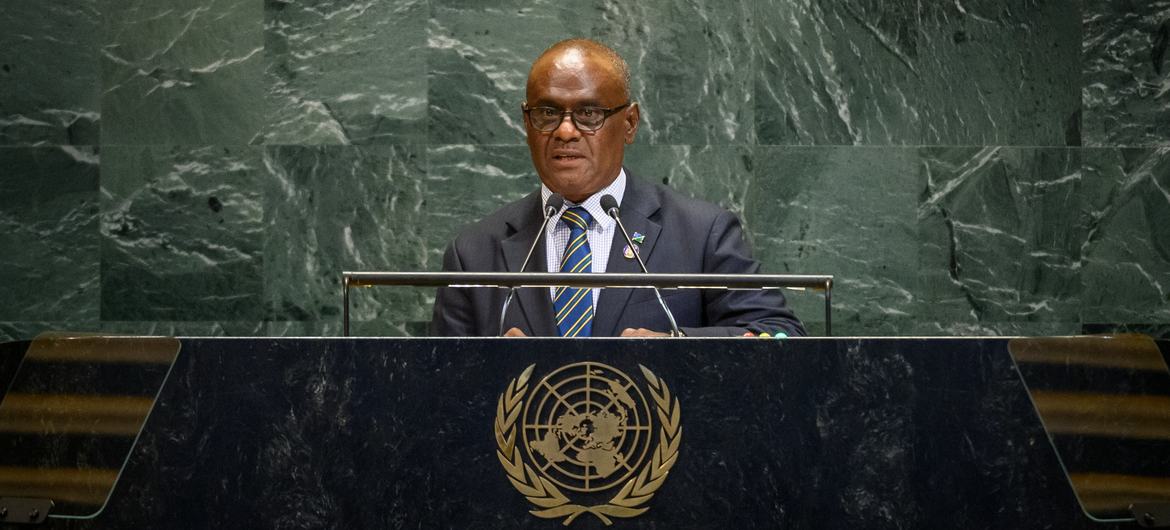 Prime Minister Jeremiah Manele of Solomon Islands addresses the general debate of the General Assembly’s 80th session.