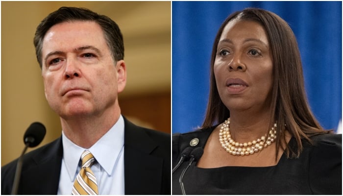 Former FBI director James Comey and New York Attorney General Letitia James can be seen in this photo collage. — Reuters