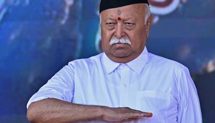 Rashtriya Swayamsevak Sangh (RSS) chief Mohan Bhagwat attends the centenary celebrations of the Hindu nationalist organisation at Reshimbagh Ground in Nagpur on October 2, 2025. — AFP