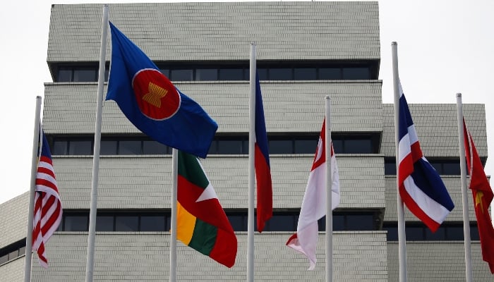 Flags are seen outside the Association of Southeast Asian Nations (ASEAN) secretariat building, ahead of the ASEAN leaders meeting in Jakarta, Indonesia, April 23, 2021. — Reuters