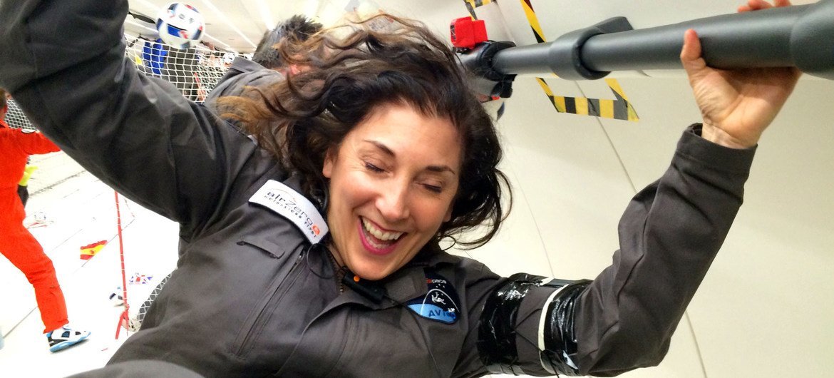 Mindy Howard during parabolic flight training.