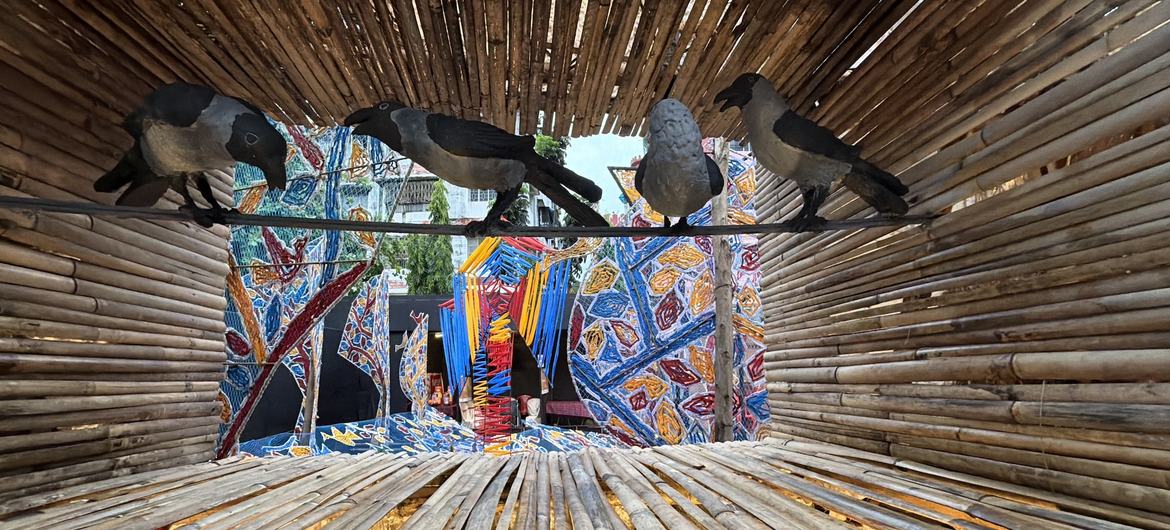 A Puja pandal explores the theme of the vanishing sounds of birds in urban areas.