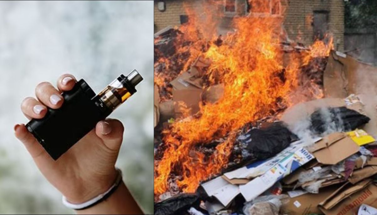 Lithium batteries in vapes catch fire if crushed or damaged in waste stream, informs waste firms