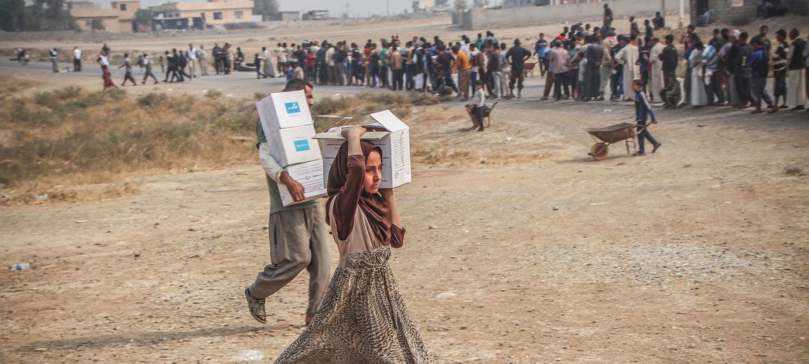 Humanitarian partners distribute emergency assistance in Ibrahim Khalil village in Iraq.