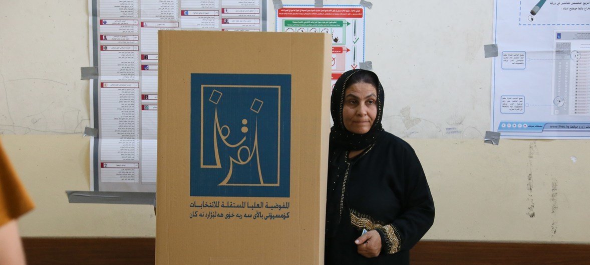 A voter at a polling station in Erbil, Kurdistan Region, Iraq, on Election Day. (file)