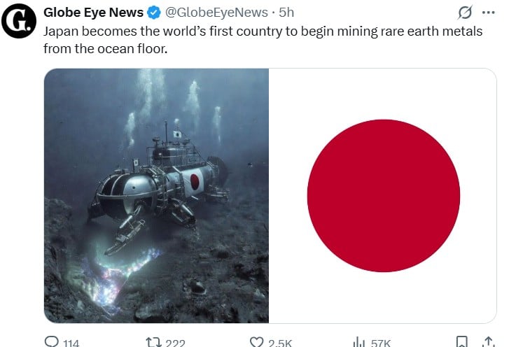 Japan launches the world’s first trial to extract rare earth elements