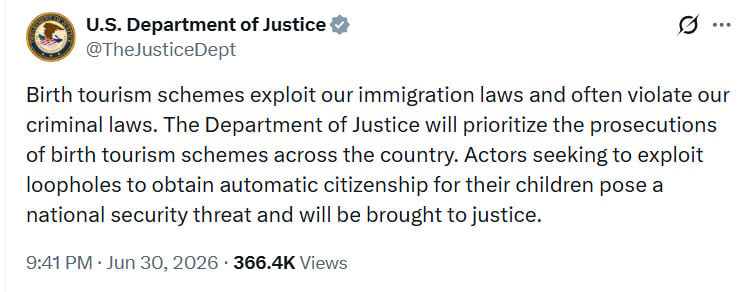 US DOJ prioritises birth tourism probes after latest court ruling