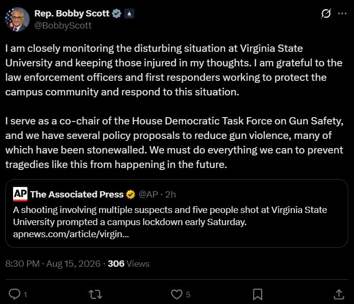 Virginia congressman speaks out after VSU shooting leaves 5 injured